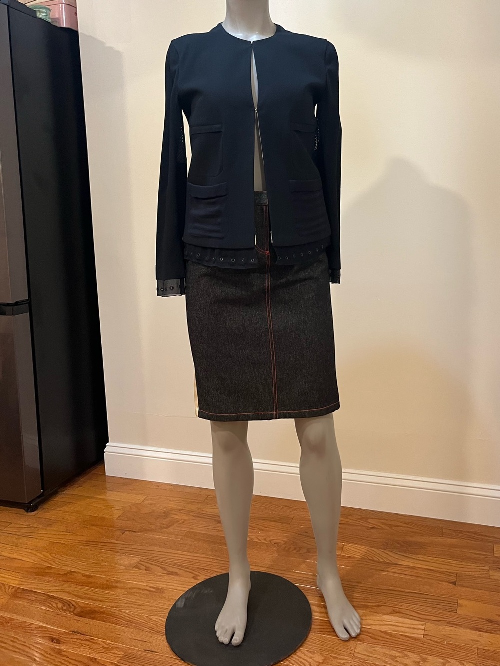 Vintage Prada Runway Navy Silk Jacket Blazer Eyelet Trim Sz 4